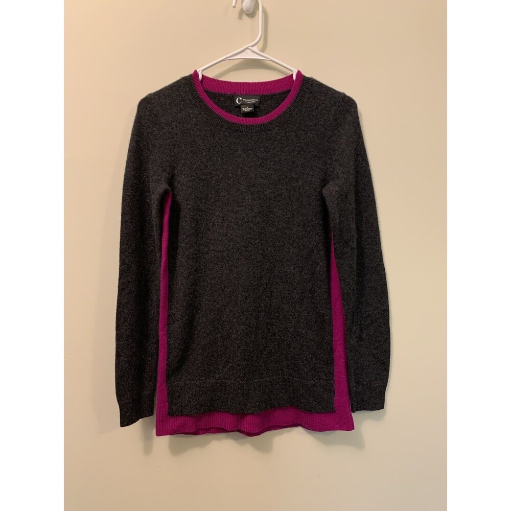 C by Bloomingdales 2 Ply Cashmere Black Sweater Long Sleeve Pink Stripes Size XS
